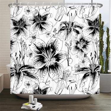 Imagem de Cortinas de chuveiro Flores Cortina de banheiro com ganchos Impressão à prova d'água 180x240cm Tecido de poliéster Tela de decoração de banheiro, 1954X, L210xA180cm