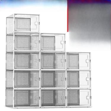 Imagem de Caixa De Sapato Transparente Empilhável Dobrável Cinza Branco Moldura 