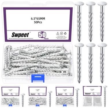 Imagem de Swpeet Kit de unhas torcidas de fio galvanizado de 6,5 x 65 mm, prego de parede de concreto 304 pregos de cimento de aço inoxidável galvanizados para marcenaria