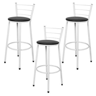 Imagem de Jogo 3 Banqueta Alta Para Cozinha Branca Epoxi Assento Preto