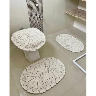 Imagem de Jogo De Banheiro Em Crochê 3 Peças Antúrio Artesanal (Cru)
