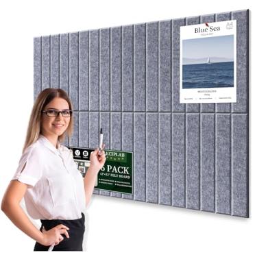 Imagem de Quadro de avisos grande de cortiça para parede 91 cm x 61 cm, pacote com 6 painéis de parede de feltro com 50 pinos, 30 abas adesivas removíveis seguras, placa decorativa para escritório, casa,