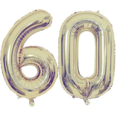 Imagem de Champagne Gold 60 Number Balloons, 40 Inch Giant Number 60 Balloons Foil Mylar Helium Light Gold Number Balloons for 60th Birthday Party Supplies Anniversary Event Celebration Decorations