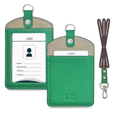 Imagem de Cartão de identificação de couro estilo vertical Boshiho com cordão resistente, Black With Stretch Lanyard, 4.5 x 3.1 inch