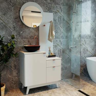 Imagem de Gabinete de Banheiro 80cm com Espelheira e Ganchos Com Cuba Preta Tecn