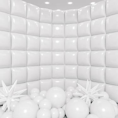 Imagem de HKYOOD 50pcs White Square Foil Balloons Wall Backdrop with 79pcs White Balloon Garland Arch Kit, Double Sided Balloon Tunnel for Birthday Anniversary Wedding Engagement Baby Shower Prom Decorations
