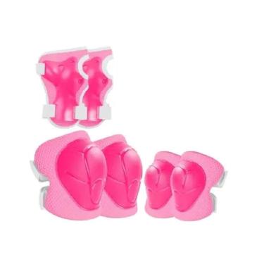 Imagem de Kit De Proteção Infantil Joelheira Cotoveleira Protetor De Pulso Acessorios Para Skate Patins Bike Esportes Meninas Rosa