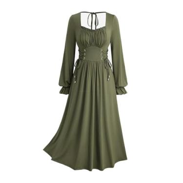 Imagem de ROSE GAL Plus Size Womens Renaissance Fairy Dress Lace-up Tie Ruffles Pleated Square Neck Flowy Cottagecore Corset Peasant Dress Medieval Costume(Green_1/2X)