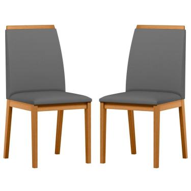 Imagem de Conjunto com 2 Cadeiras de Jantar Estofada Fernanda Ypê/Veludo Cinza Ja02 - New Ceval