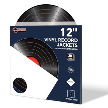 Imagem de 20 peças de jaquetas de disco de vinil de 30 cm, mangas brancas grossas de papelão com orifício central, capas de álbum LP em branco para armazenamento e organização de 33 RPM, jaquetas LP de 350 gsm