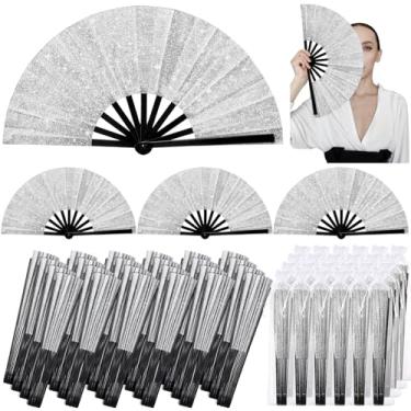 Imagem de Vercraft 24 peças de leque grande de 25,4 cm com glitter rave, ventiladores portáteis dobráveis de glitter com bolsa de organza, fãs de clacking para dançar em linha, casamento, Halloween, festa à