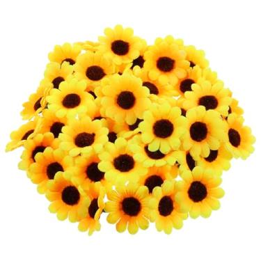 Imagem de Yuomeaz 50 cabeças de girassol de seda artificial de 4,6 cm, mini cabeças de girassol falsas com hastes, plantas de girassóis realistas para artesanato, guirlandas de festa, casamento, cozinha