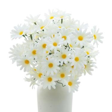 Imagem de XZJMY Margaridas artificiais, flores artificiais brancas, margaridas falsas, resistentes a UV, flores silvestres falsas para decoração de vaso de festa de casamento e jardim (branco)