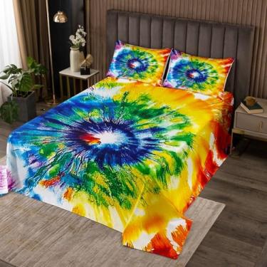 Imagem de Conjunto de colcha tie dye arco-íris para crianças, meninos, meninas, colorido, tie dye, hippie, boho, colcha de cama de mármore aquarela, 3 peças, acolchoada com 2 fronhas