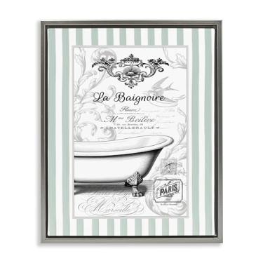 Imagem de Stupell Industries La Baignoire em listras cinza moldura flutuante, arte de parede design por Lettered and Lined, 21 x 17