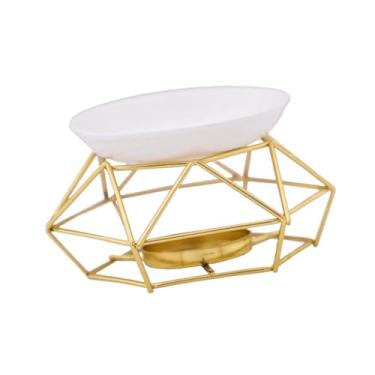 Imagem de IEUDNS Queimador de óleo essencial, decoração de tigela de cerâmica, presente para interiores, porta-velas, aquecedor de aroma para armário de meditação, Dourado