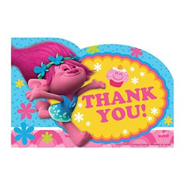 Imagem de Amscan 481828 Poppy Trolls The Movie Birthday Party Thank You Notes Postcards, Multicolor, 8 Ct.