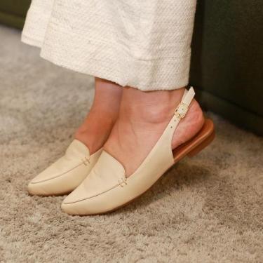 Imagem de Sapatilha Slingback Amo em Couro Off White - Amo Calçados, 36