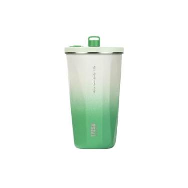 Imagem de Hahasale Copo de aço inoxidável de 600 ml com isolamento a vácuo, caneca de café com tampa canudo para bebidas quentes e geladas (verde grama)