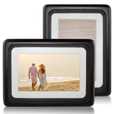 Imagem de FRUMENSHIP Conjunto de 2 porta-retratos de madeira, 10 x 15 cm, exiba imagens 7 x 12 cm com tapete ou 10 x 15 cm sem tapete, decoração de mesa horizontal ou vertical, moldura de madeira maciça (cor