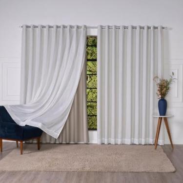 Imagem de Cortina Voil Flamê Gaze de Linho com Ilhós e Forro Blackout Resistente 6,00m X 2,80m (Off White)