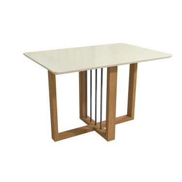 Imagem de Base Mesa de Jantar Antonela c/ Tampo Madeirado c/ Vidro 160x90cm Canela/Vidro Off White - Kappesberg
