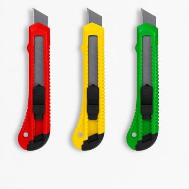 Imagem de Kit 03 Estilete Corte Grande Largo 18mm Plástico - Leonora