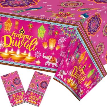 Imagem de 2 toalhas de mesa descartáveis Diwali, capa de mesa retangular festiva vermelha para celebração de Diwali, suprimentos de decoração de festa temática 218 x 129 cm