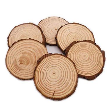 Imagem de Placas de madeira de pinheiro natural não tratadas sólidas fatias de madeira para casamentos, centros de mesa, projetos ou decoração DIY, Wooden, 6Pcs 6"-7", 1