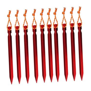 Imagem de Generic 10 peças de estacas para barraca de praia, estacas de metal portáteis resistentes ao vento de alumínio com corda de puxar para caminhadas, jardim e, Vermelho