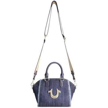 Imagem de True Religion Bolsa Satchel, Bolsa Feminina Jeans Desgastada com Logotipo em Ferradura