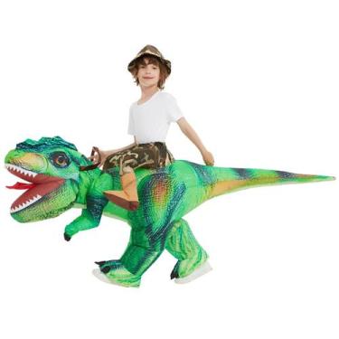Imagem de Fantasia de dinossauro inflável COMIN Green T Rex Kids 2-10Y