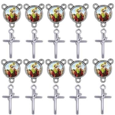 Imagem de Crucifixo + Entremeio São Cristovão 40 Peças para terço - Tudo Em Meta