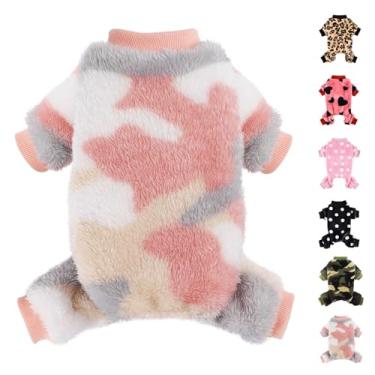 Imagem de Pijama de cachorro para cães pequenos, meninas, meninos, supermacio, quente, para filhotes, roupas fofas para animais de estimação, macacões de lã, para chihuahua Yorkie, camuflagem rosa, PPP