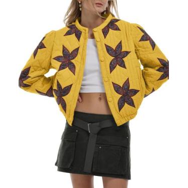 Imagem de Jaqueta feminina Locachy casual cortada, acolchoada, amarela, XS