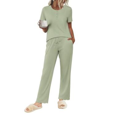 Imagem de Conjunto de pijama Ekouaer para mulheres de manga curta com botões, ve