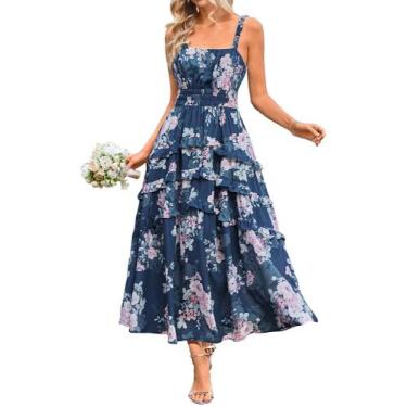 Imagem de Vestido GRACE KARIN Summer Wedding Guest Floral Maxi Azul Marinho