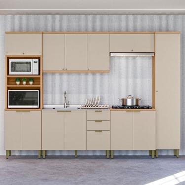 Imagem de Cozinha Completa Selene 13 Portas 2 Gavetas 100% Mdf Jequitibá/Off White - Linea Brasil