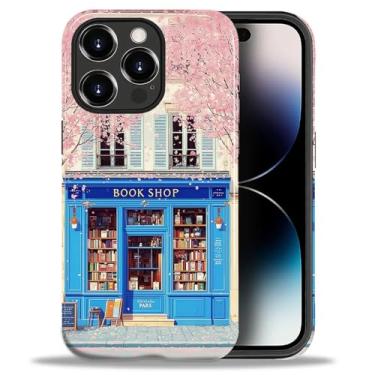 Imagem de DAIZAG Capa para iPhone 14 Pro Max, charmosa livraria rosa azul design de corpo inteiro híbrido proteção dupla TPU macio PC rígido à prova de choque resistente a arranhões capa de telefone para homens