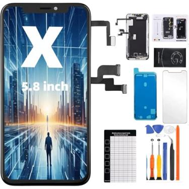 Imagem de ANLIU DNS Tela de substituição para iPhone X de 5,8 polegadas, compatível com iPhone X (modelo A1865, A1901, A1902), digitalizador de tela LCD sensível ao toque 3D com ferramentas de reparo