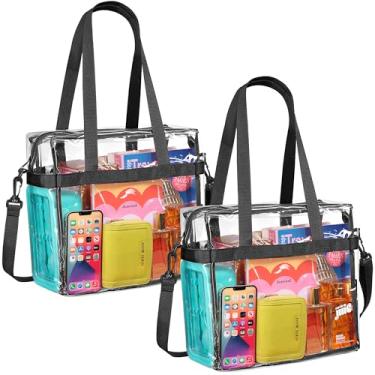 Imagem de Handy Laundry Bolsa transparente aprovada para estádio - alças de ombro e zíper - bolsa transparente para trabalho, esportes e shows, Preto-2 pacotes, One Size