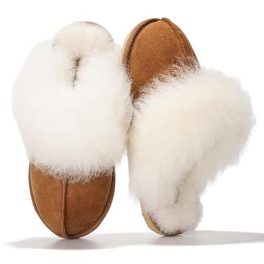 Imagem de Project Cloud Pantufas femininas 100% de pele de carneiro australiana – Sapatilhas femininas de espuma viscoelástica de xearling genuíno – Chinelos femininos antiderrapantes (Ryann), Castanho, 38