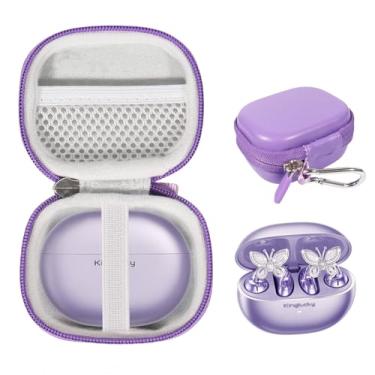 Imagem de CaseSack Capa para fones de ouvido King Lucky Jewelry-Inspired Clip-On com brincos de borboleta, fones de ouvido de pressão sem fio Bluetooth 5.4 confortáveis fones de ouvido abertos (roxo claro)