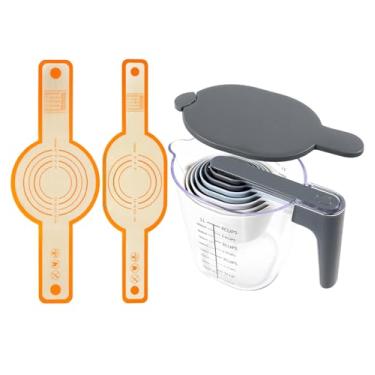 Imagem de Recogwood Conjunto de 12 copos de medição e colheres com copo medidor empilhável, tampa e 2 estilingues de silicone laranja para pão (oval e redondo), livre de BPA, lavável na lava-louças, acessórios