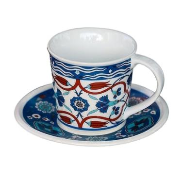 Imagem de Caneca de café de cerâmica Xícara de café com arte em cerâmica pintada à mão, pires, xícara vintage, linda caneca para casa, restaurante ocidental(Pequeno)