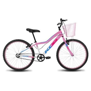 Imagem de Bicicleta Aro 24 Infantil em Aluminio Feminina Rosa Garfo Rigido com Cestinha Sem Marchas Pneus Cravos MTB Princesa,Branco Degrade Rosa