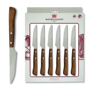 Imagem de Conjunto de facas de bife Ecowood – Lâmina serrilhada – Cabo de madeira composta – Talheres estilo country para celebrações de churrasco – Conjunto de 6 facas – Feito na Espanha