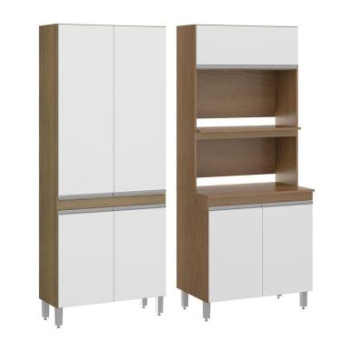 Imagem de Kit Armário Para Cozinha Nicho Forno Microondas Menu Móveis Avelã Branco