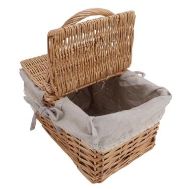 Imagem de Asixxsix Cesta de Piquenique de Vime, Cesta de Vime Grande Com Tampas de Abertura Dupla e Forro de Algodão Removível, Cesto de Piquenique de Tecido Vintage para Camping, Piqueniques (WHITE)