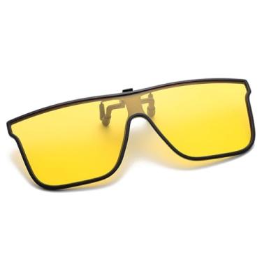 Imagem de Óculos de sol polarizados com clipe para homens e mulheres, óculos de direção com visão noturna, armação grande retrô, proteção UV400, óculos polarizados com clipe, amarelo transparente, 13,1 x 4